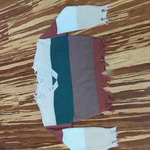 Fashion on Earth ragged edge color block v neck sweater